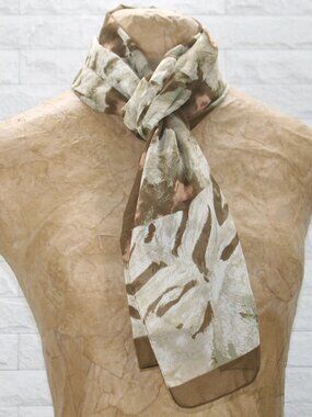 Scarf Printed Abstract Animal Print Sheer Lightweight Rectangle Tan 60 x 14